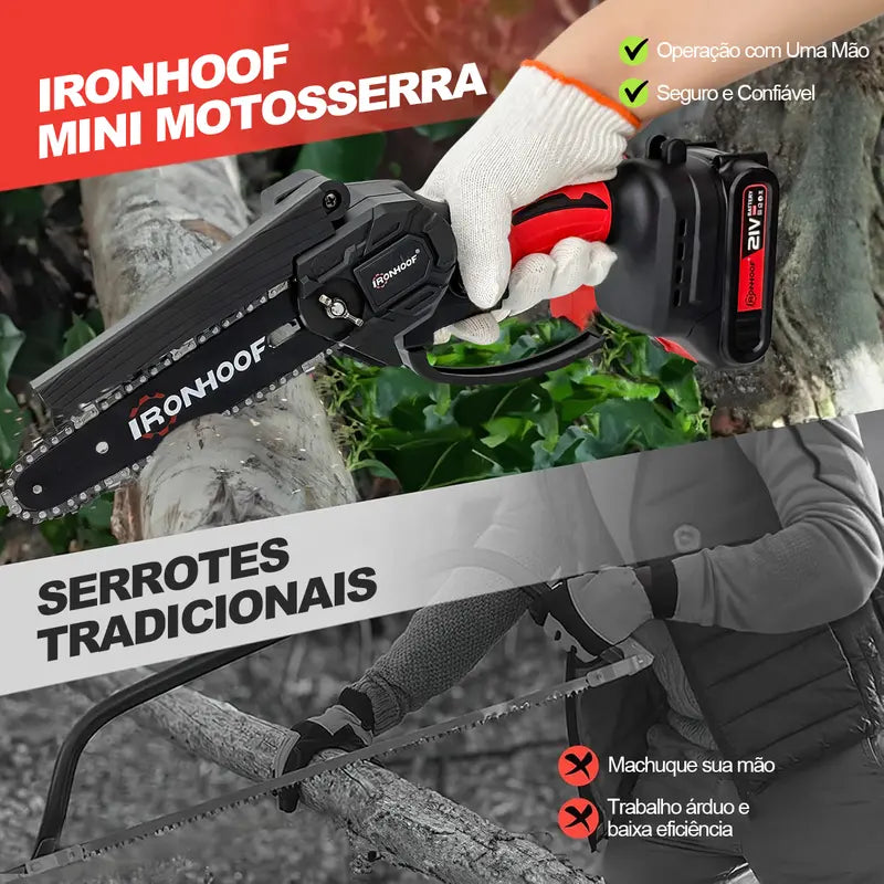 Motosserra Elétrica Brushless 6" sem Fio com Luva e 2 Baterias Recarregáveis Portátil – Well Tools®