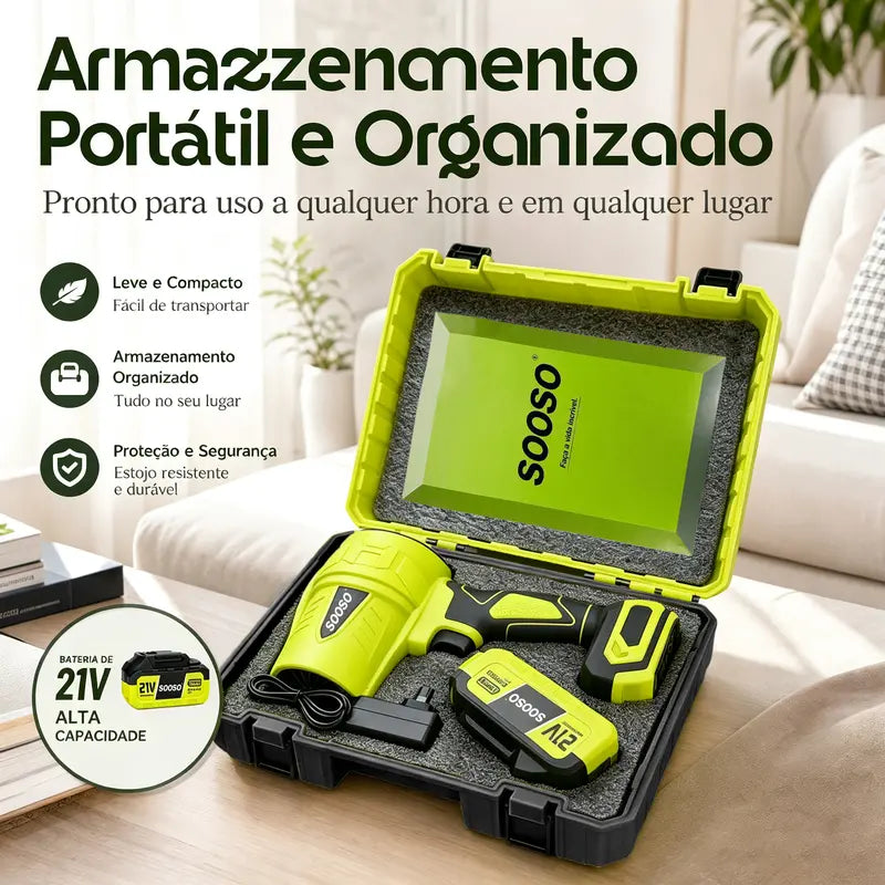 Soprador de Folhas Sem Fio Turbo Jato Potente com Motor de Cobre para Casa, Jardim e Carro – Well Tools®