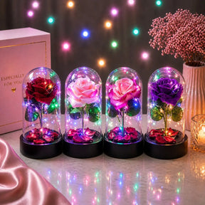 Rosa Encantada com LED – Flor Eterna Decorativa em Cúpula 15cm - Well Tools®
