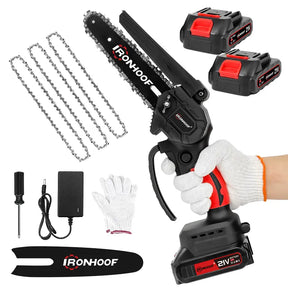 Motosserra Elétrica Brushless 6" sem Fio com Luva e 2 Baterias Recarregáveis Portátil – Well Tools®