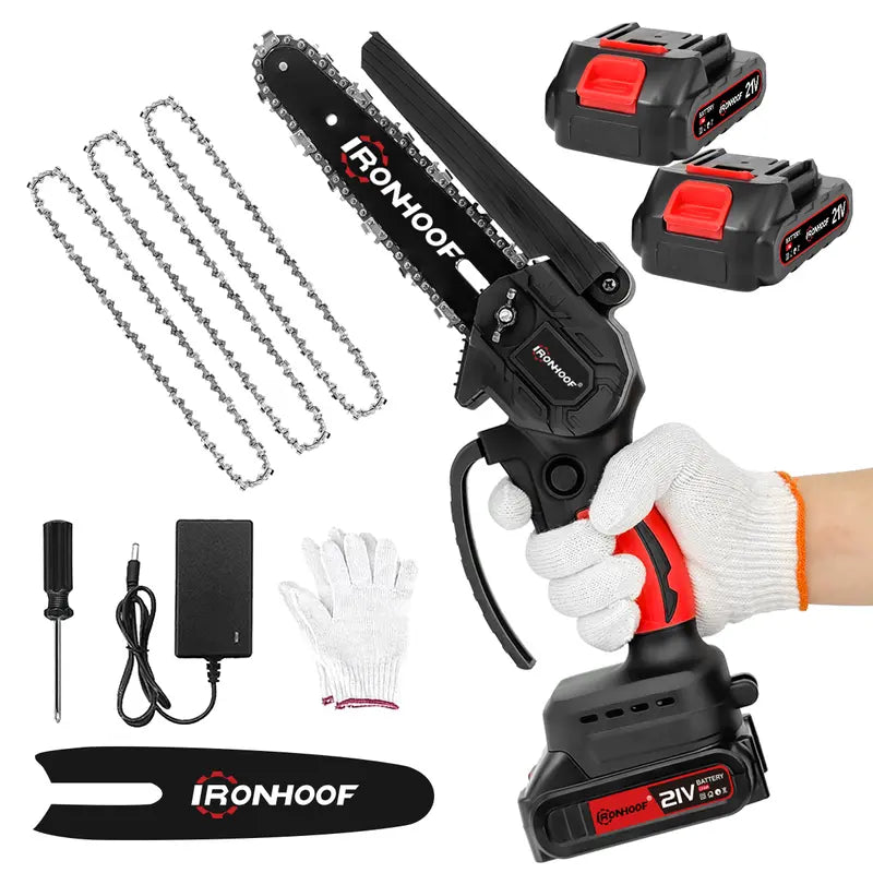Motosserra Elétrica Brushless 6" sem Fio com Luva e 2 Baterias Recarregáveis Portátil – Well Tools®