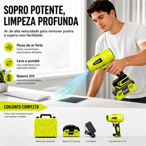 Soprador de Folhas Sem Fio Turbo Jato Potente com Motor de Cobre para Casa, Jardim e Carro – Well Tools®