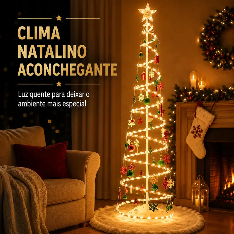 Árvore de Natal Espiral LED 1,80m com Papai Noel e Enfeites Decorativos – Well Tools®