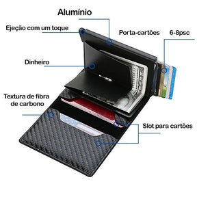 Carteira Masculina Couro PU Preta RFID Anti-Roubo Automática - Well Tools®