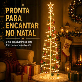 Árvore de Natal Espiral LED 1,80m com Papai Noel e Enfeites Decorativos – Well Tools®