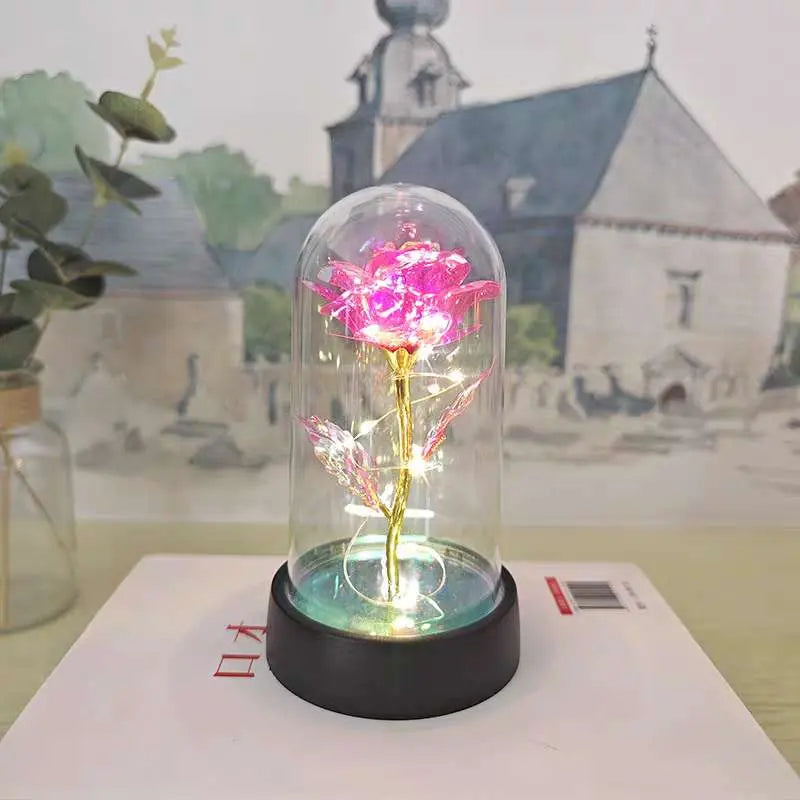 Rosa Encantada com LED – Flor Eterna Decorativa em Cúpula 15cm - Well Tools®