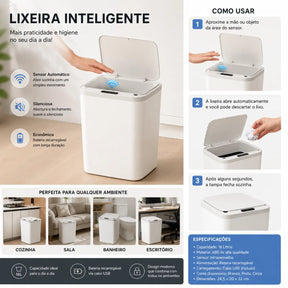 Lixeira Inteligente Automática 16L com Sensor Recarregável - Well Tools®