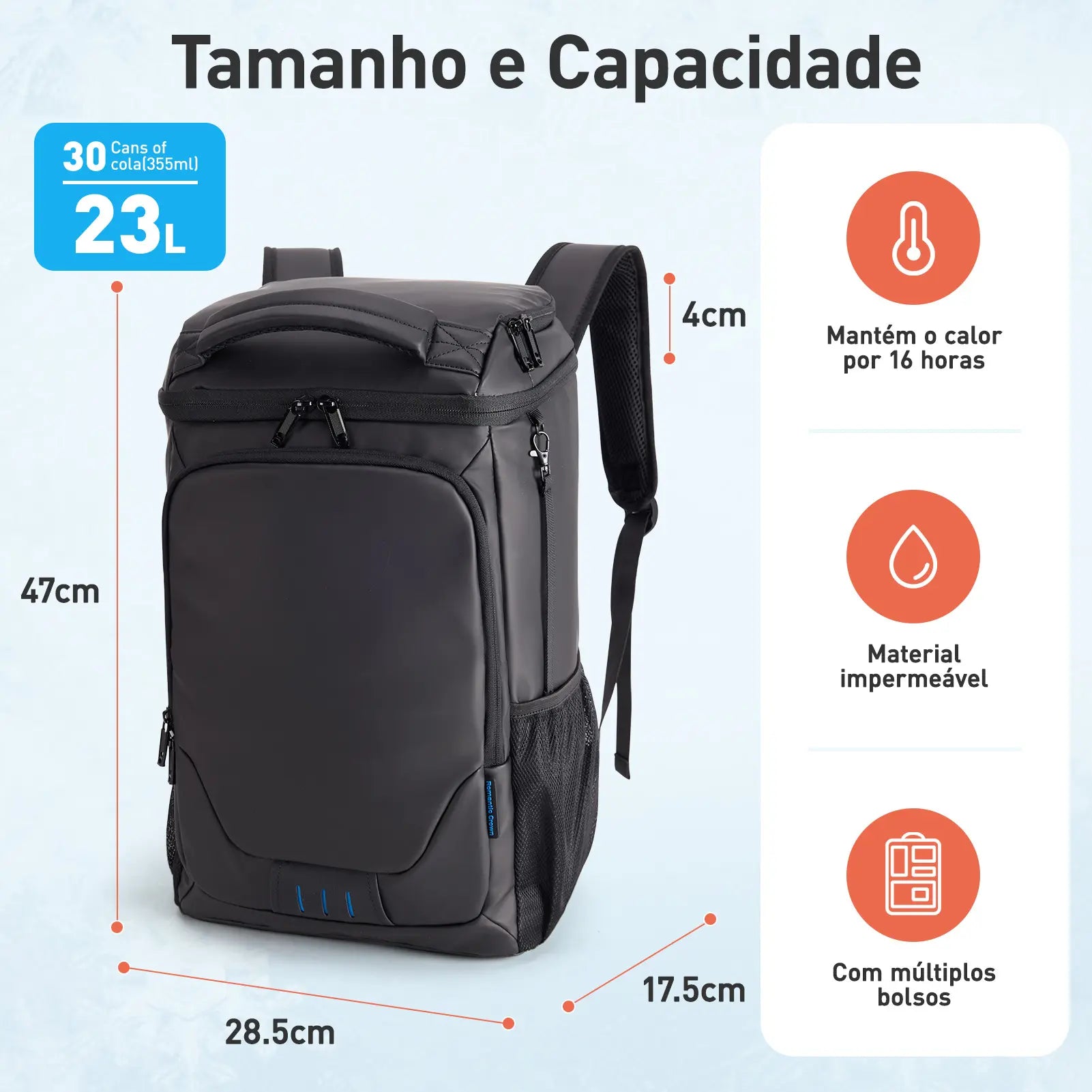Mochila Térmica 23L Impermeável Cooler para Bebidas e Alimentos Com Abridor - Well Tools®