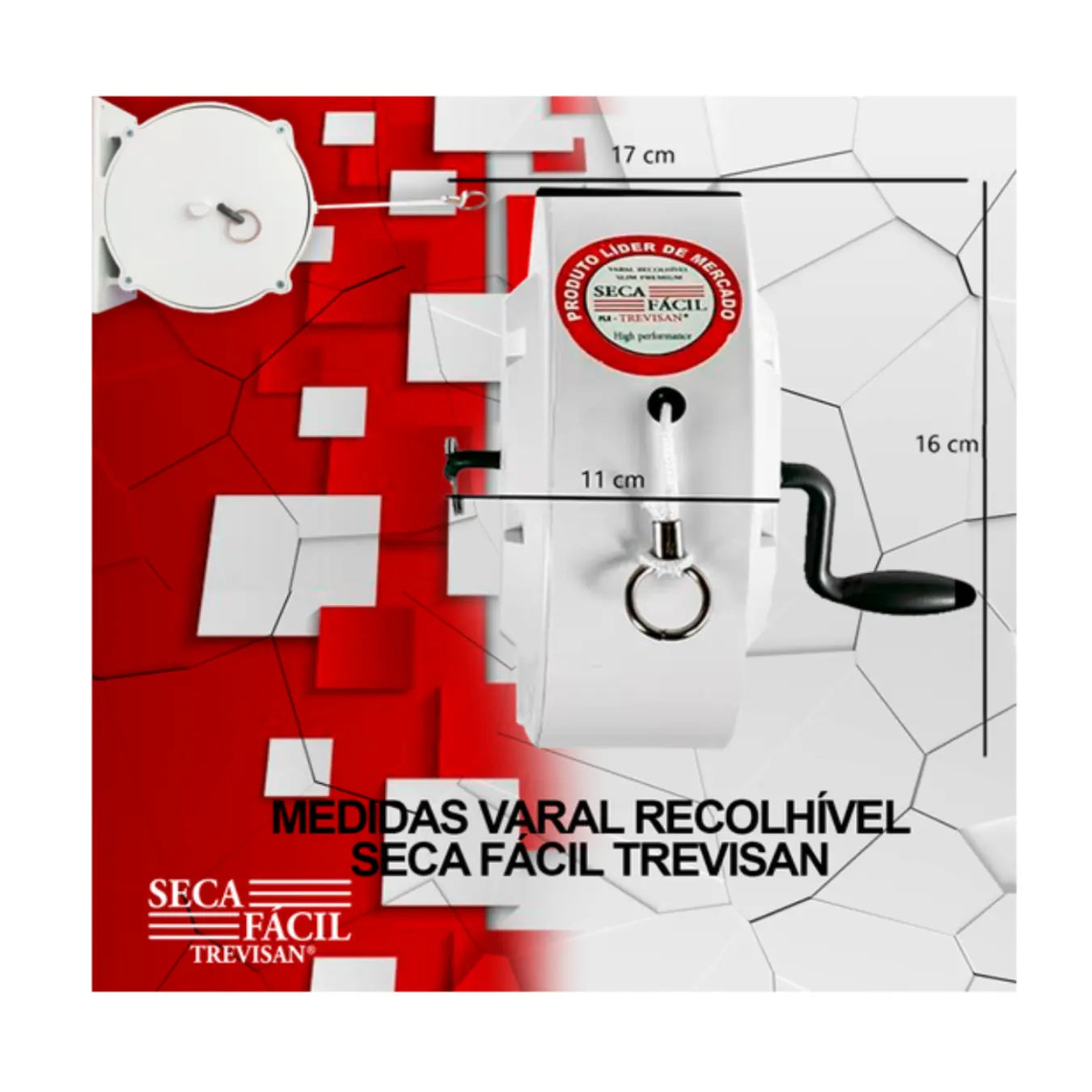 Varal de Roupas Retrátil de Parede 30m Recolhível com Manivela e Corda Resistente – Well Tools®
