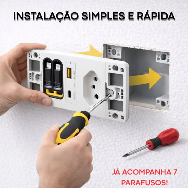 Tomada Inteligente — tomada, USB, USB-C e 2 cabos retráteis numa peça só - Well Tools®