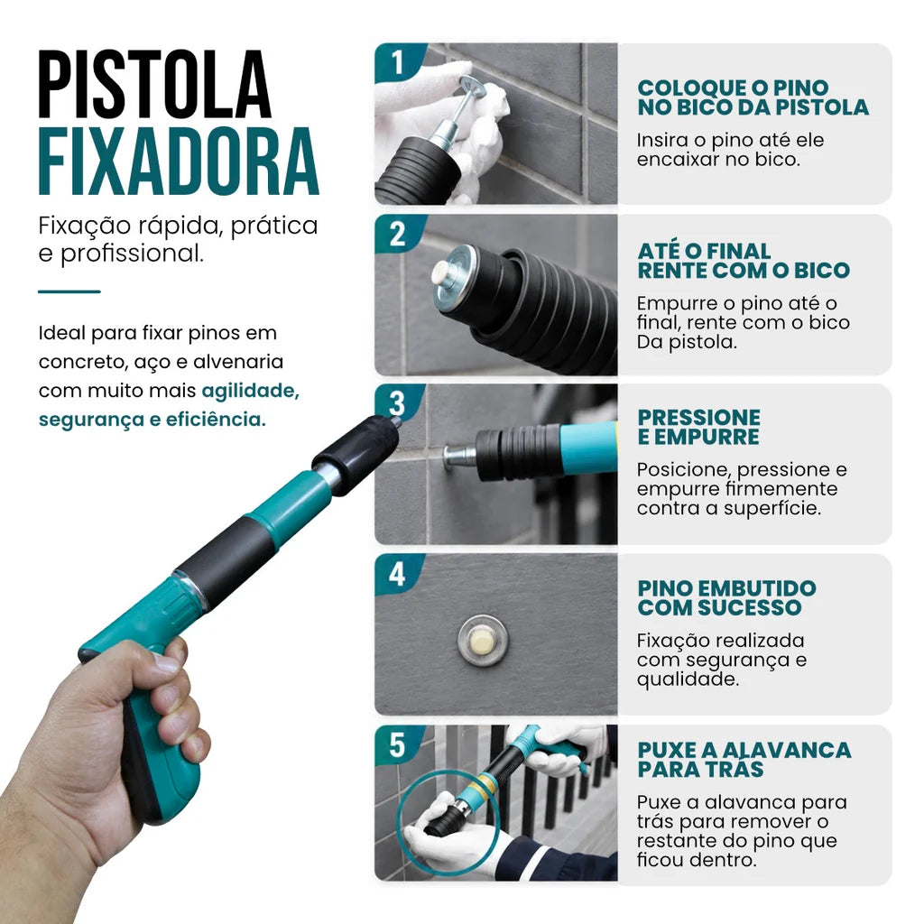 Kit Fixadora Finca Pino Pistola Profissional Ação + 30 pinos - Well Tools®