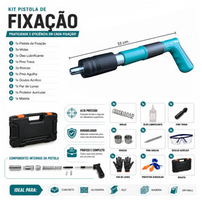 Kit Fixadora Finca Pino Pistola Profissional Ação + 30 pinos - Well Tools®