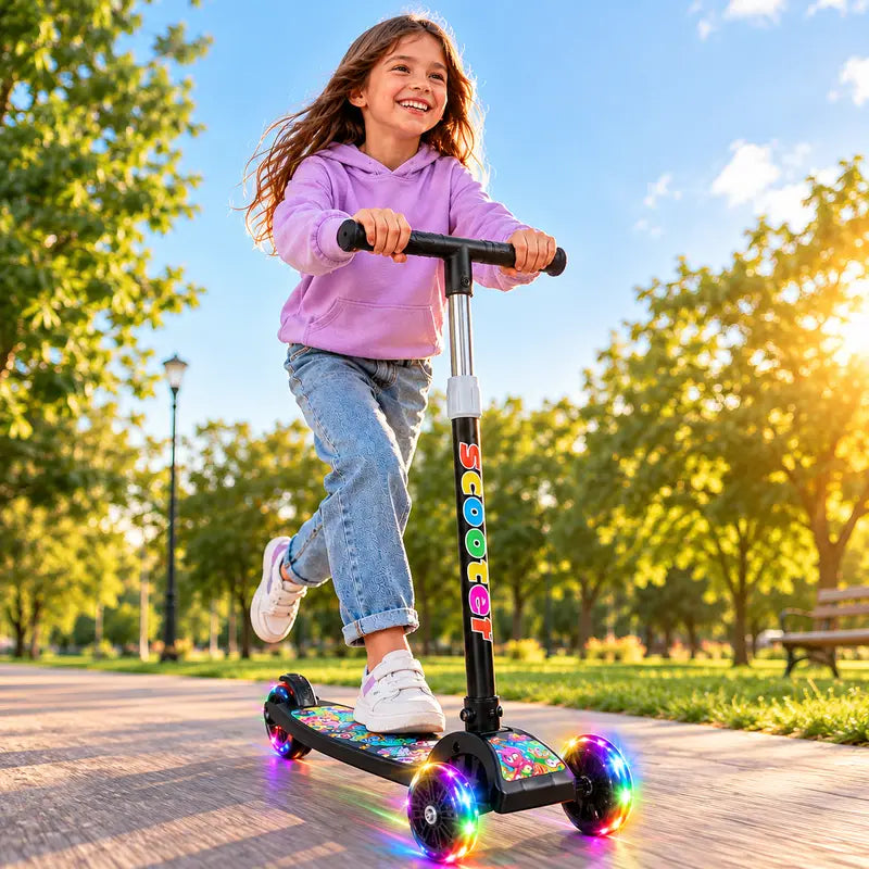 Patinete Infantil 3 Rodas com LED, Dobrável e Ajustável para Meninos e Meninas – Well Tools®