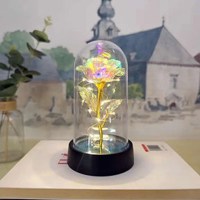 Rosa Encantada com LED – Flor Eterna Decorativa em Cúpula 15cm - Well Tools®