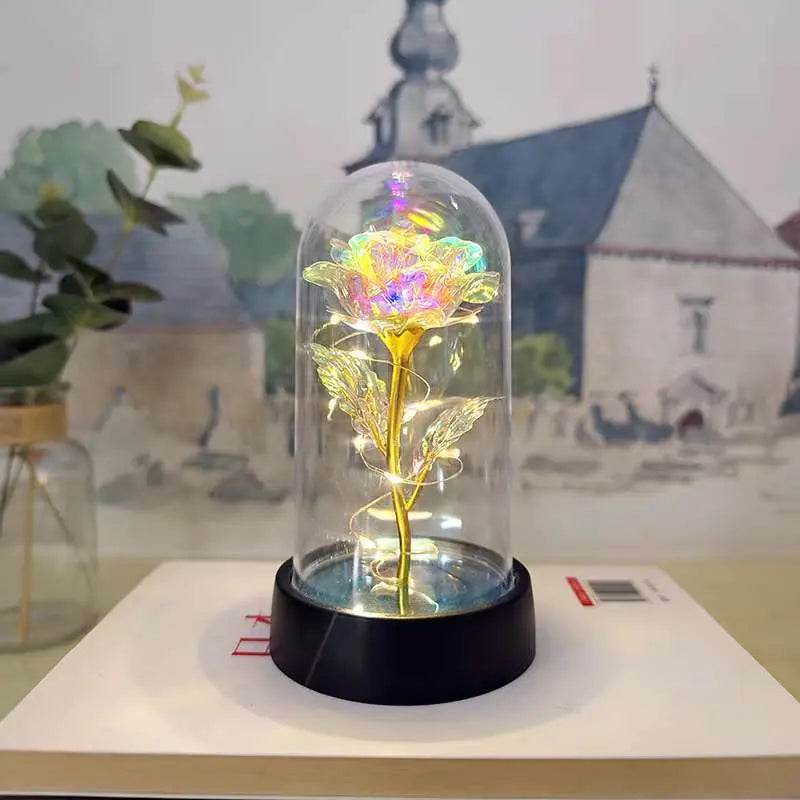 Rosa Encantada com LED – Flor Eterna Decorativa em Cúpula 15cm - Well Tools®