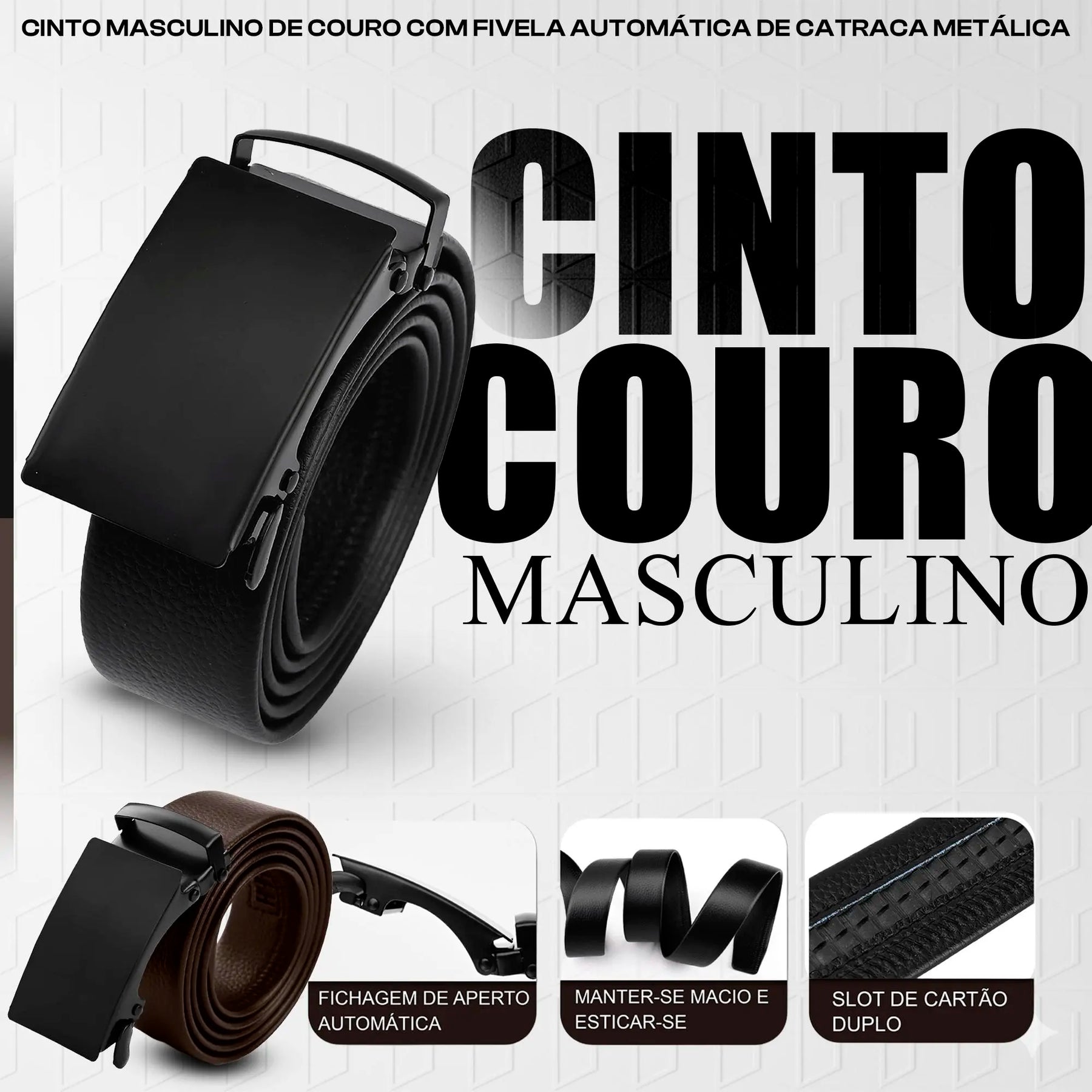 Cinto Masculino Couro Sintético com Fivela Automática - Well Tools®