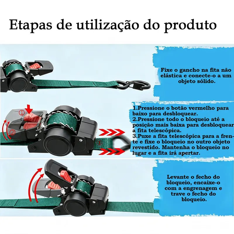 Cinta com Catraca Automática Retrátil 3,6m com Ganchos em S – Well Tools®