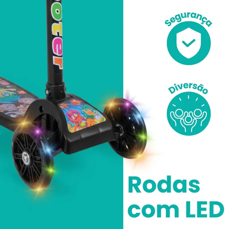 Patinete Infantil 3 Rodas com LED, Dobrável e Ajustável para Meninos e Meninas – Well Tools®