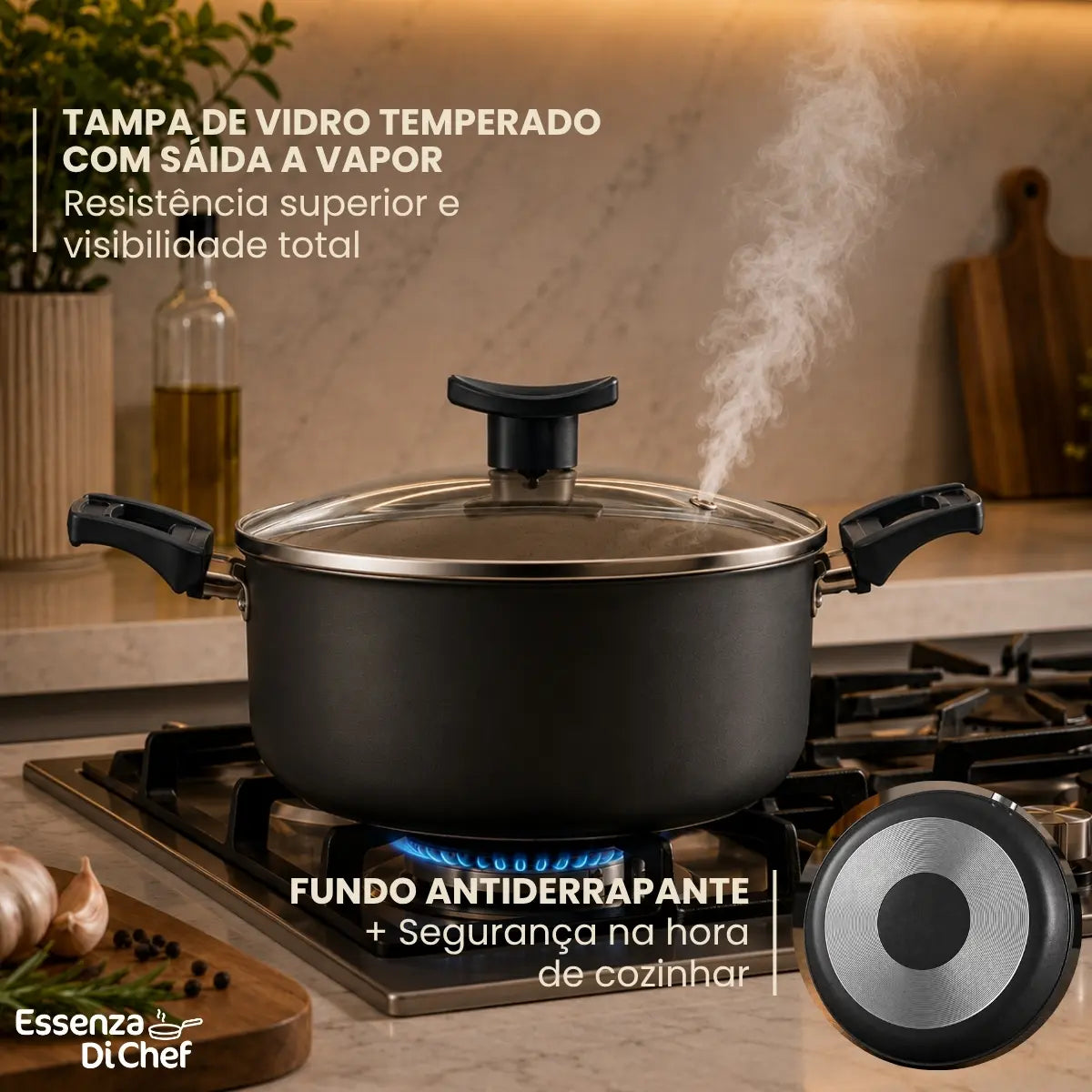 Jogo de Panelas Antiaderentes 10 Peças Teflon com Tampa de Vidro Essenza di Chef - Well Tools®