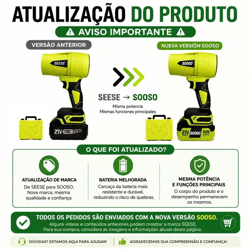 Soprador de Folhas Sem Fio Turbo Jato Potente com Motor de Cobre para Casa, Jardim e Carro – Well Tools®
