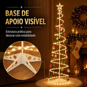 Árvore de Natal Espiral LED 1,80m com Papai Noel e Enfeites Decorativos – Well Tools®