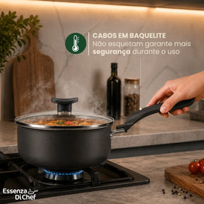 Jogo de Panelas Antiaderentes 10 Peças Teflon com Tampa de Vidro Essenza di Chef - Well Tools®