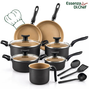 Jogo de Panelas Antiaderentes 10 Peças Teflon com Tampa de Vidro Essenza di Chef - Well Tools®