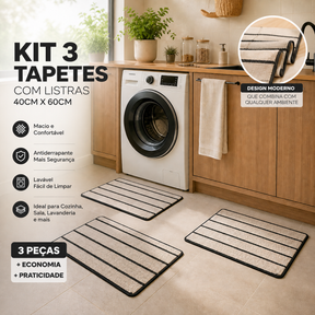 Kit 3 Tapetes com listras para Porta Cozinha Sala 40CM x 60CM - Well Tools®