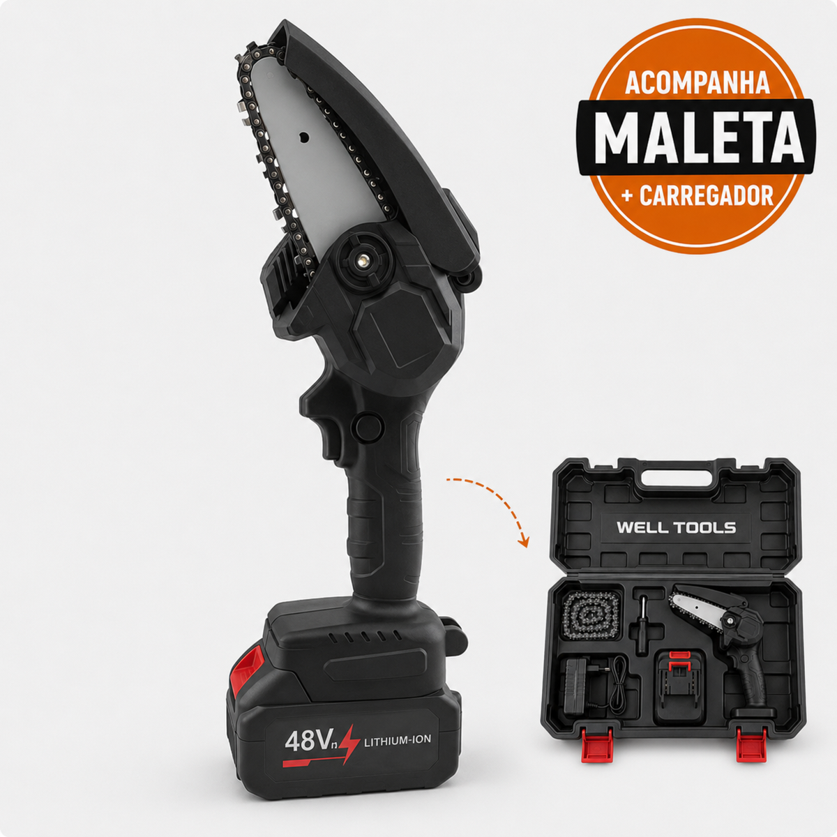 Mini Motosserra Elétrica a Bateria 48V – Well Tools®