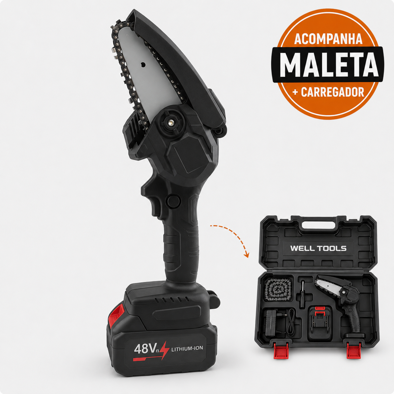 Mini Motosserra Elétrica a Bateria 48V – Well Tools®