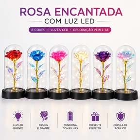 Rosa Encantada com LED – Flor Eterna Decorativa em Cúpula 15cm - Well Tools®