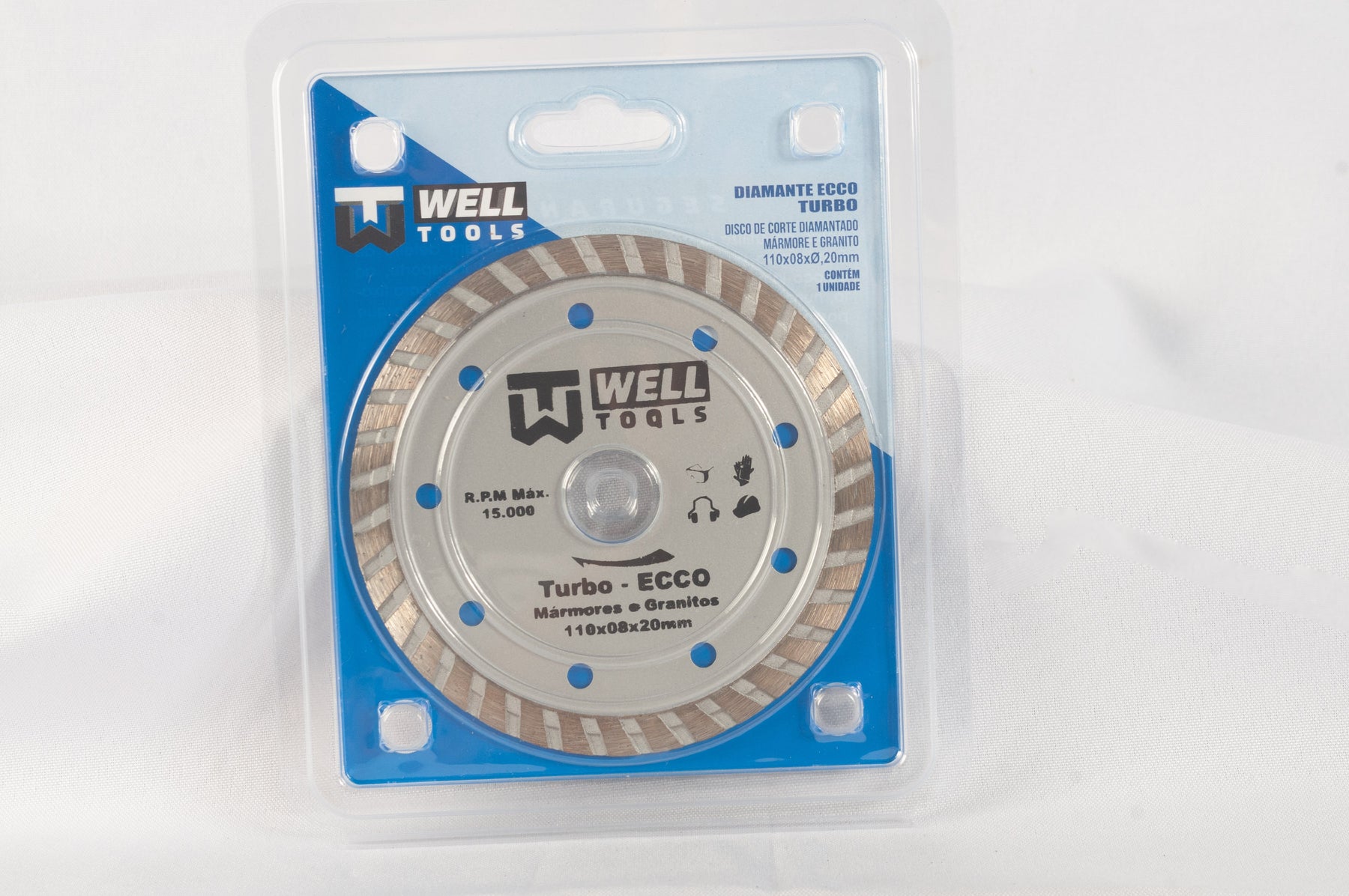 DISCO DE CORTE DIAMANTADO TURBO 110X8X20mm LINHA ECCO PARA MÁRMORE E GRANITO