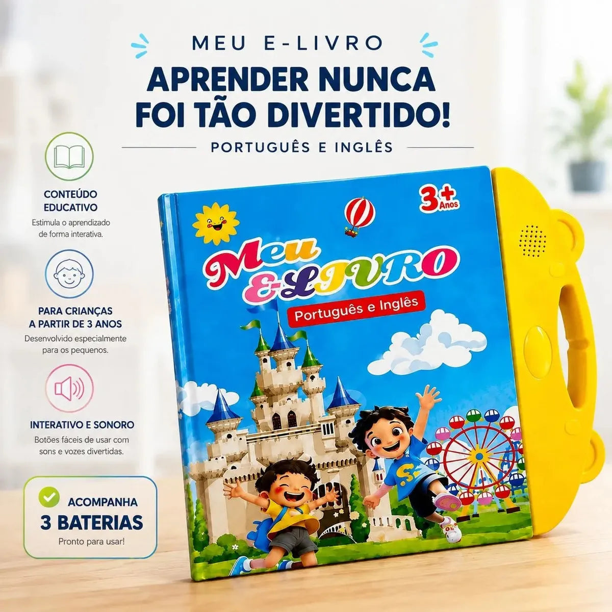 Livro Interativo Infantil com Som e Toque – Aprendizagem Bilíngue Português/Inglês Multitemas – Well Tools®