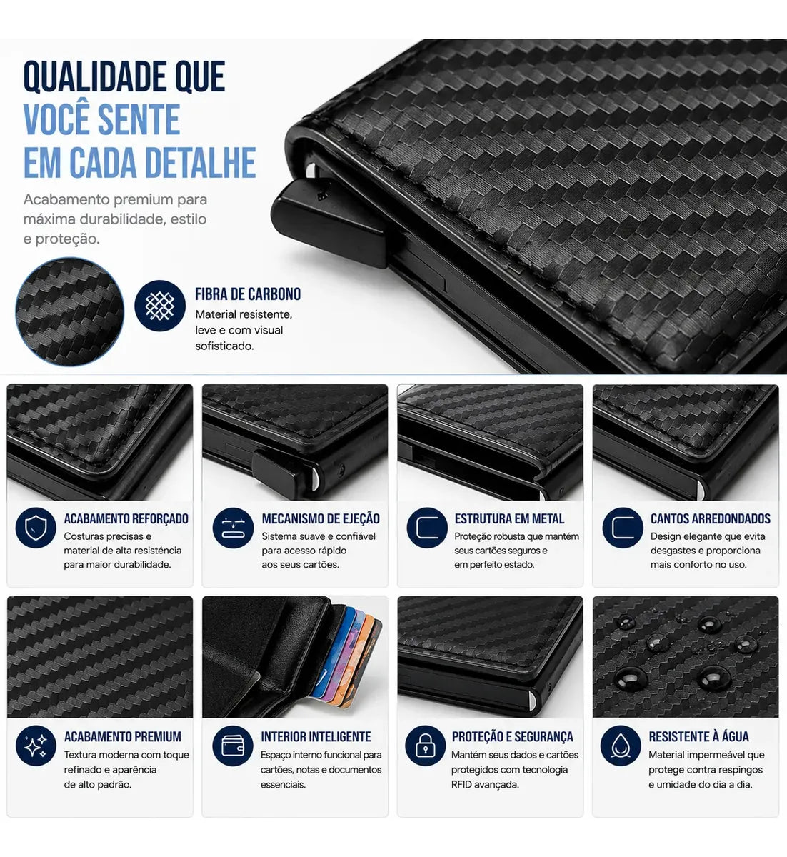 Carteira Masculina Couro PU Preta RFID Anti-Roubo Automática - Well Tools®