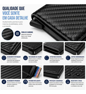 Carteira Masculina Couro PU Preta RFID Anti-Roubo Automática - Well Tools®