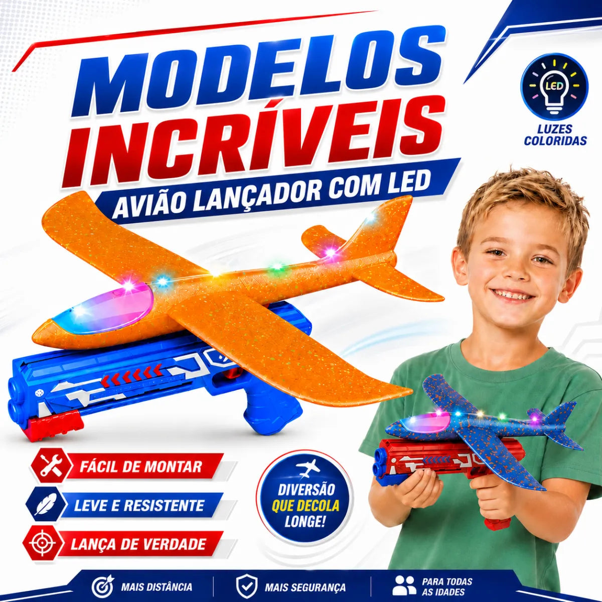 Lançador de Avião Planador Infantil com Luz e Transmissor – Well Tools®