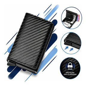 Carteira Masculina Couro PU Preta RFID Anti-Roubo Automática - Well Tools®