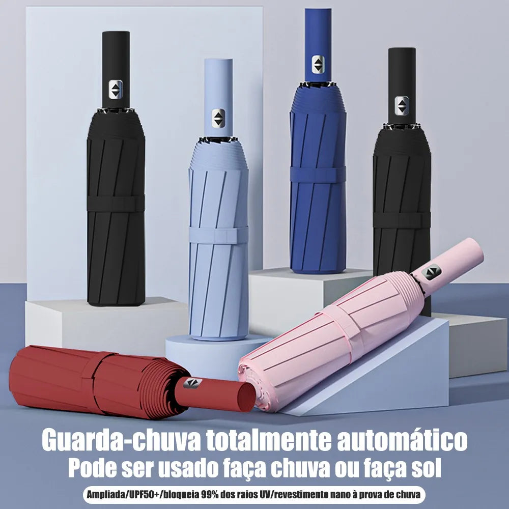 Guarda-Chuva Automático Grande 12 Hastes UV Reforçado Dobrável - Well Tools®