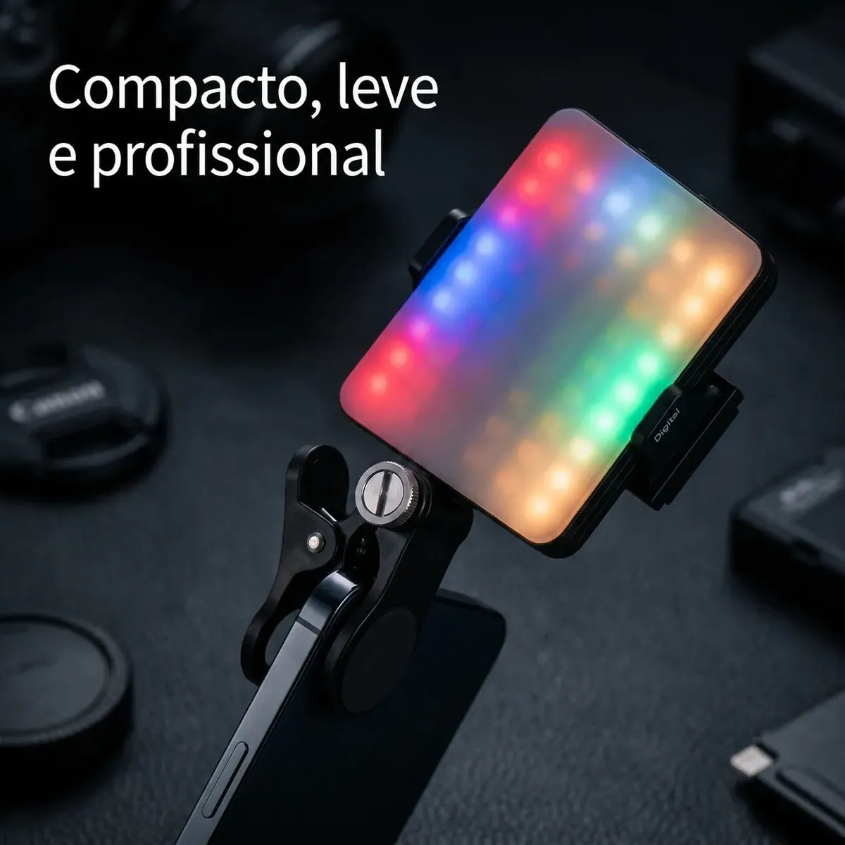 Luz LED RGB Portátil para Celular e Câmera 2700-6500K CRI95 1800mAh - Well Tools®