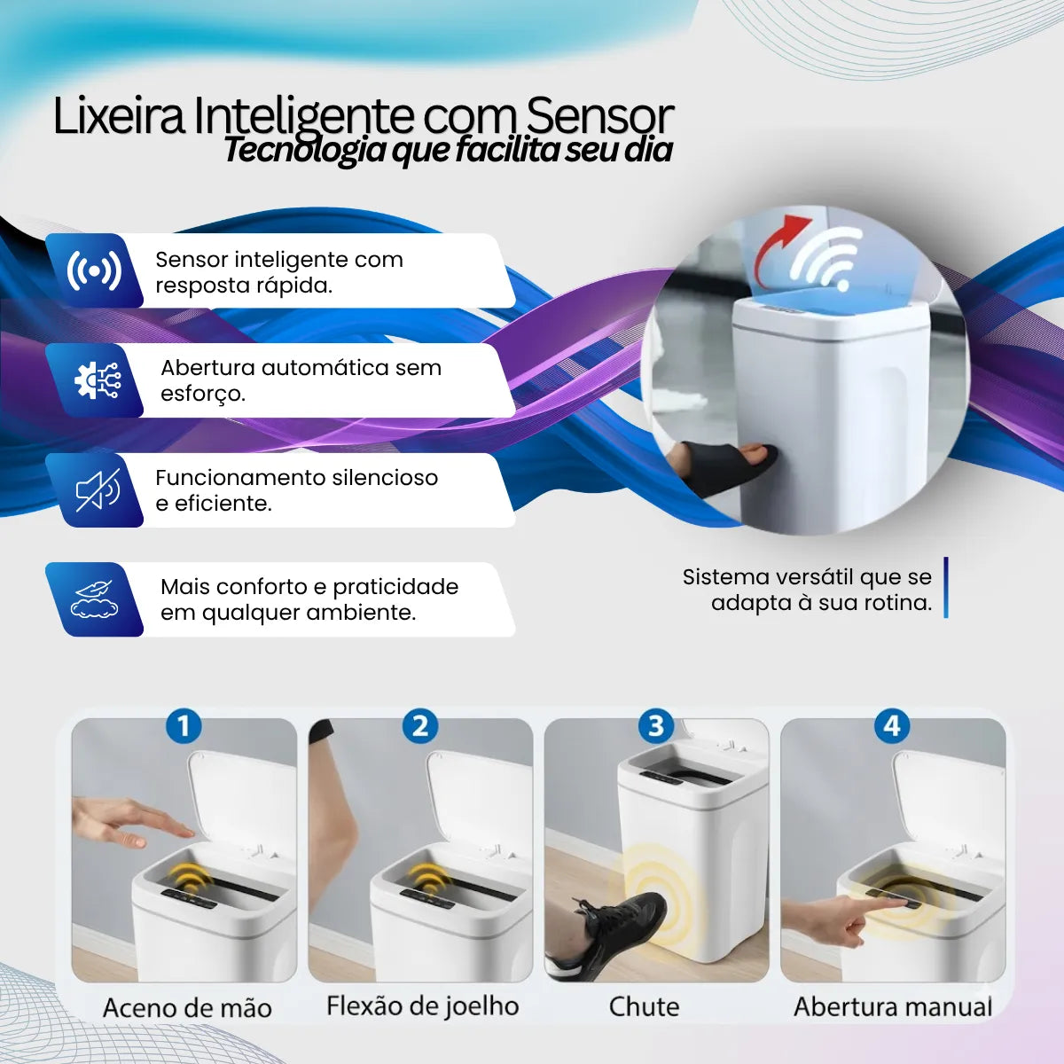 Lixeira Inteligente Automática 16L com Sensor Recarregável - Well Tools®