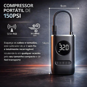 Mini Compressor de Ar Portátil com Calibrador Automático para Pneus e Infláveis -  Well Tools®