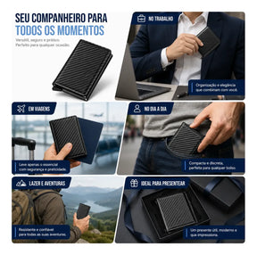 Carteira Masculina Couro PU Preta RFID Anti-Roubo Automática - Well Tools®