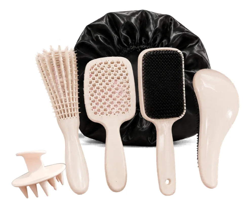 Kit 5 Escovas Cabelo + Touca de Cetim - Well Tools®