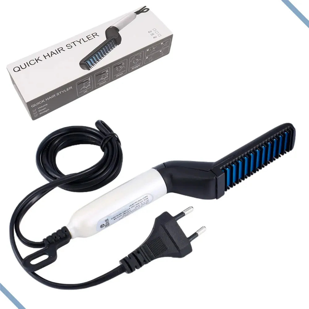 Escova Elétrica para Barba e Cabelo Bivolt – Pente Alisador Portátil Masculino - Well Tools®