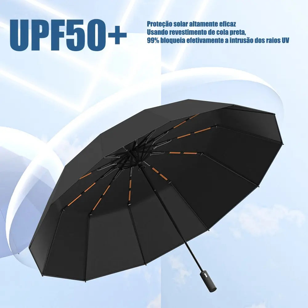 Guarda-Chuva Automático Grande 12 Hastes UV Reforçado Dobrável - Well Tools®
