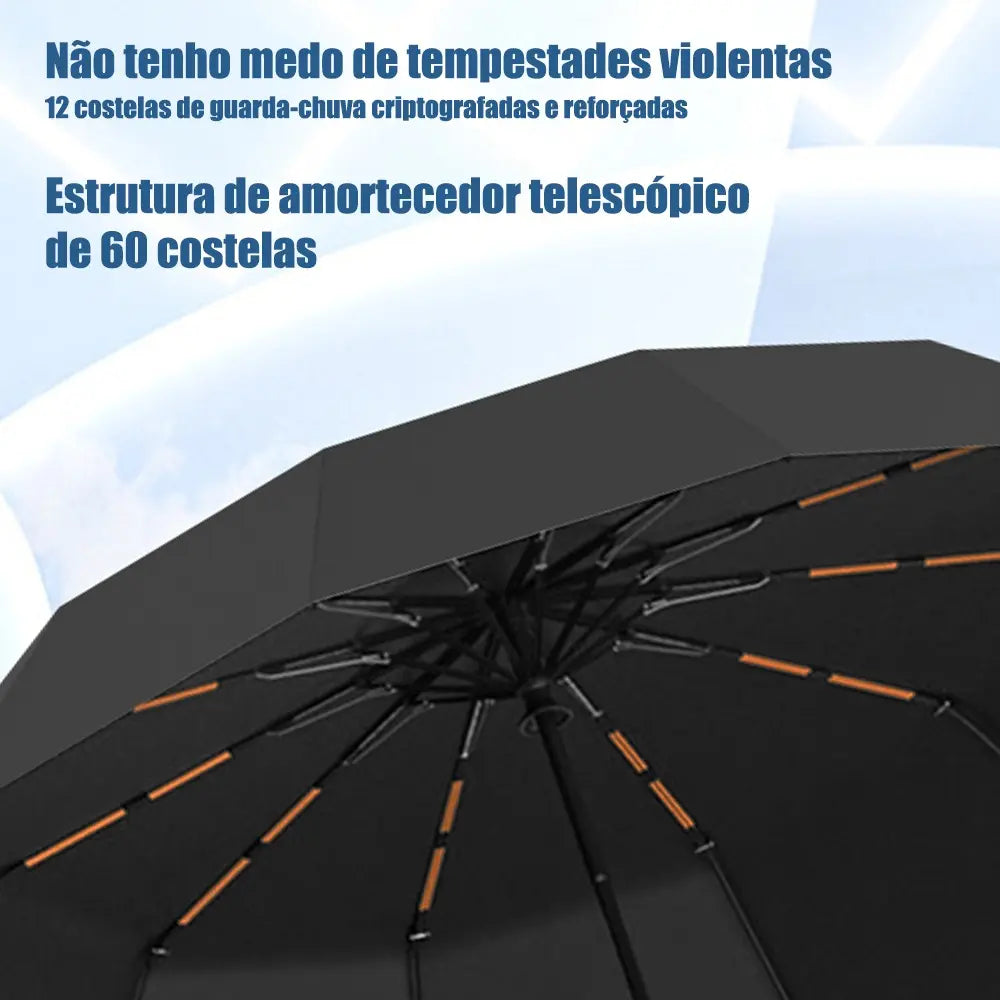 Guarda-Chuva Automático Grande 12 Hastes UV Reforçado Dobrável - Well Tools®