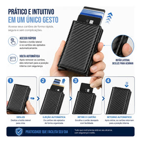 Carteira Masculina Couro PU Preta RFID Anti-Roubo Automática - Well Tools®