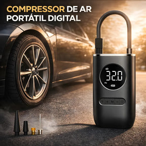 Mini Compressor de Ar Portátil com Calibrador Automático para Pneus e Infláveis -  Well Tools®