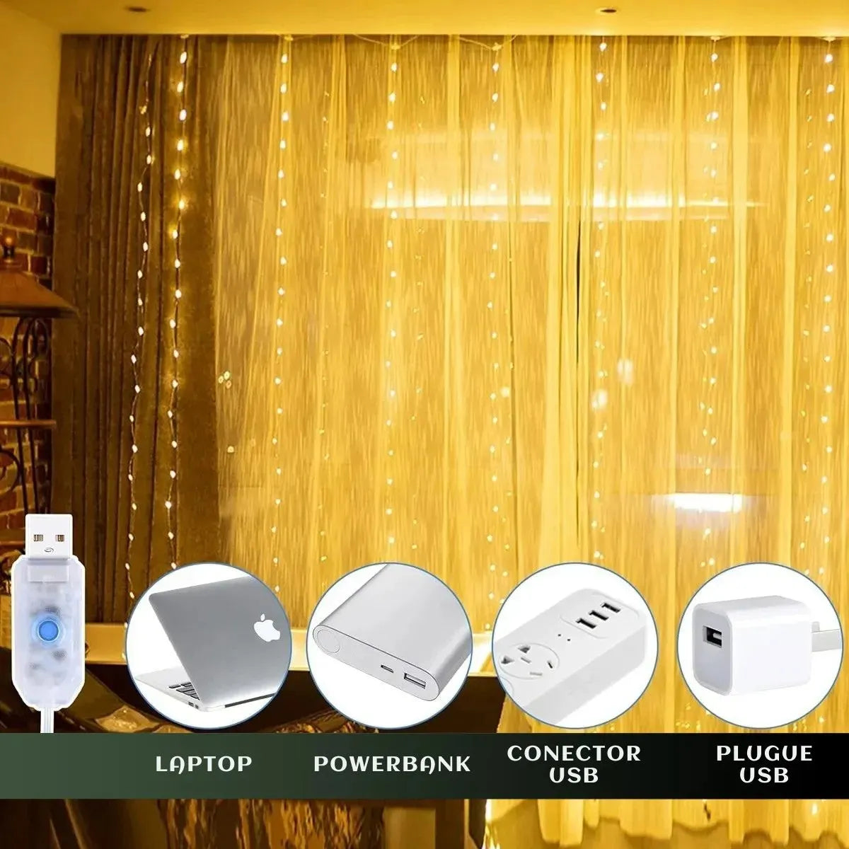 Cortina de LED 320 Luzes 3x3m para Decoração de Natal, Festas e Casamentos – Well Tools®