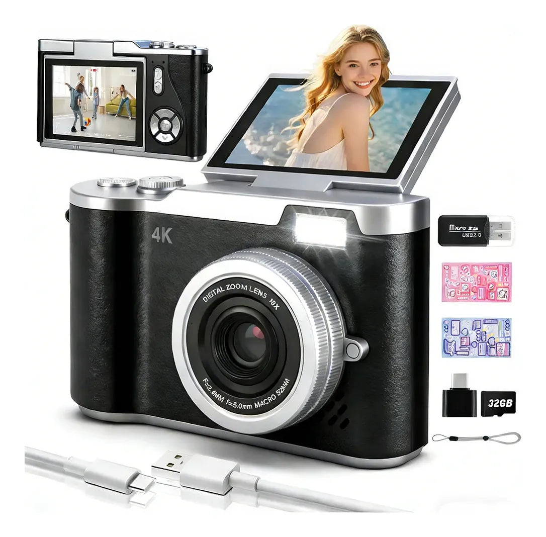 Câmera Retrô Digital 8X Zoom HD com Tela Flip LED 2,4" - Well Tools®